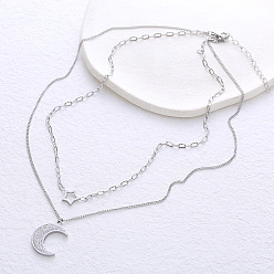 Нержавеющая Сталь Цвет Двухслойные ожерелья из нержавеющей стали с подвеской в виде звезды и луны для женщин, цвет нержавеющей стали