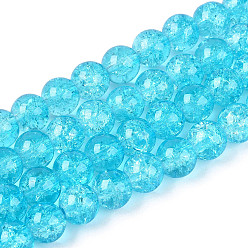 Темно-Голубой Прозрачные стеклянные бусины с кракле, окрашенные распылением, круглые, глубокое синее небо, 8 мм, отверстие : 1.3~1.6 мм, около 100 шт / нитка, 31.4 дюйм