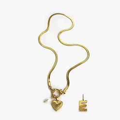 Letter E 304 ожерелья из нержавеющей стали с подвесками в виде букв и сердец для женщин, с натуральным пресноводным жемчугом, цветочный белый, золотые, Письмо E, 18.23 дюйм (46.3 см)