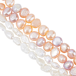 (52) Непрозрачная лаванда 2 нити 2 стили натуральные культивированные пресноводные жемчужные бусины нити, барочный жемчуг кеши жемчужные бусы, двух сторон полированной, разноцветные, 3.5~6x3.5~6.5x2~4.5 мм, отверстие : 0.5~0.6 мм, 1 прядь / стиль