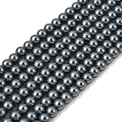 Шифер Серый Круглые бусины из экологически чистого окрашенного стекла с жемчугом, класс А, хлопковый шнур , шифер серый, 6 мм, отверстие : 0.7~1.1 мм, около 72 шт / нитка, 15 дюйм