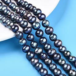 Прусский Синий Нити из натурального культивированного пресноводного жемчуга, окрашенные, картофель, берлинская лазурь, 8~9x7.5~10.5 мм, отверстие : 0.5 мм, около 41 шт / нитка, 13.39~13.78'' (34~35 см)