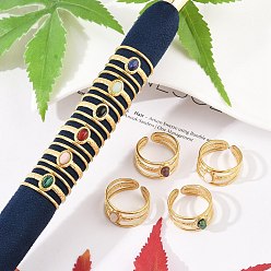 Смешанные камни 304 многослойные открытые манжеты из нержавеющей стали, овальное кольцо с натуральным драгоценным камнем для женщин, реальный 18 k позолоченный, ионное покрытие (ip), 12 мм, регулируемый