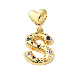 Letter S Покрытие стойки латунь микро паве прозрачные перданты из кубического циркония, без кадмия и без свинца, долговечный, реальный 18 k позолоченный, Письмо с, 31 мм, Кулон : 21x16.5x4 мм, отверстие : 6x3 мм