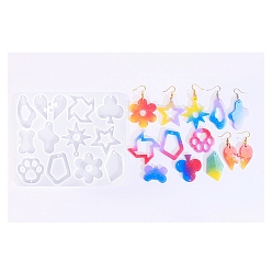 Белый Подвески из силиконовой формы, изготовление изделий из эпоксидной смолы, отпечаток сердца, цветка и лапы, белые, 155x126 мм, отверстие : 2~9 мм, внутренний диаметр: 34~47x20~41 мм