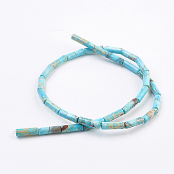 Cyan Natural Imperial Jasper Beads Strands, Dyed, Column, Cyan, 13~14x4~4.5mm, Hole: 1mm, about 31pcs/strand, 15.7 inch.
