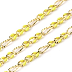 Желтый Латунь Figaro цепи, с эмалью, без свинца и без кадмия, долговечный, стойки покрытие, пайки, с катушкой, реальный 18 k позолоченный, желтые, 3 мм