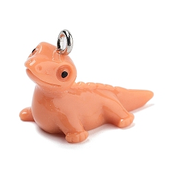 Легкий Лосось Подвески из смолы, с железной платиной петлей, ящерица, светлый померанцевый, 17.5x12x24 мм, отверстие : 2 мм