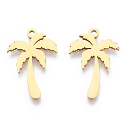 Золотой 201 подвески из нержавеющей стали, очарование кокосовой пальмы, золотые, 21.5x14x1 мм, отверстие : 1.4 мм