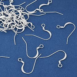 Серебро Латунные крючки для сережек, без свинца, без кадмии и без никеля, французские крючки с катушкой, серебряные, 17 мм, отверстие : 2 мм, штифты : 1 мм