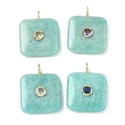 Амазонит Природные подвески амазонит, квадратные подвески с латунной микрофиброй и фианитами, золотые, цвет циркона случаен, 31x24~25x6~7 мм, отверстие : 3x2 мм