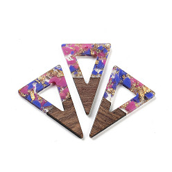 Бледно-Розовый Подвески из орехового дерева, смола и золотая фольга, треугольные, розовый жемчуг, 45x30x3.5 мм, отверстие : 2 мм