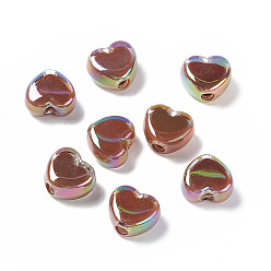 Coconut Brown UV Plating Rainbow Iridescent Acrylic Beads, Two Tone, Heart, Coconut Brown, 13x15x8mm, Hole: 3.6mm