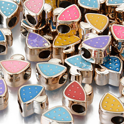 Light Gold UV Plating Acrylic European Beads, with Enamel, Large Hole Beads, Mixed Color, Mushroom, Light Gold, 12x12x7mm, Hole: 4mm