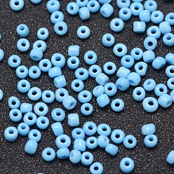 Deep Sky Blue 8/0 Glass Seed Beads, Grade A, Round, Opaque Colours, Deep Sky Blue, 2.8~3.2mm, Hole: 1.0mm, about 15000pcs/pound