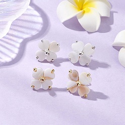 Платиновый & Золотой Серьги-гвоздики из натуральной пресноводной ракушки клевер, с синтетическим гематитом и 304 фурнитурой для сережек-гвоздиков из нержавеющей стали, платиной и золотом, 22x20 мм, 2 пар / набор