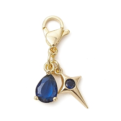 Темно-Синий Подвески из латуни с микропаве в форме звезды и каплевидного циркония, Подвески с застежками-когтями омара для украшения сумок, темно-синий, 30 мм