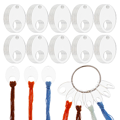 Прозрачный 50шт. акриловые бобины, бобины с нитками для вышивки крестом, овальные, с кольцами на петлях из железа с вкладными листами из ПК, прозрачные, шпульки: 1мм, отверстие : 42.5x32x2 мм