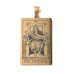 Золотой 201 кулон из нержавеющей стали, золотые, прямоугольник с рисунком таро, император iv, 40x24x1.5 мм, отверстие : 4x7 мм