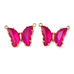 Камелия Подвески из латуни с граненым стеклянным соединителем, без кадмия, без никеля и без свинца, золотой тон бабочки ссылки, камелия, 17.5x23x5 мм, отверстие : 0.9 мм