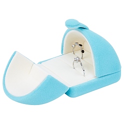 Deep Sky Blue Velvet Box, Double Flip Cover, Rings Box, Rectangle, Deep Sky Blue, 6.5x7x6.3cm