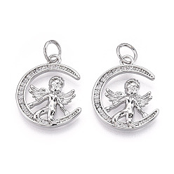 Платина Латунные микро проложить кубического циркония крест подвески, ангел и фея, с целью перехода в кольце, без кадмия и без свинца, платина, 20.5x16.5x3.5 мм, отверстие : 4.2 мм