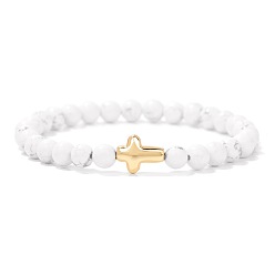 Говлит Природное Howlite бусина растягивать браслеты, крестик, 7-1/2 дюйм (19 см)