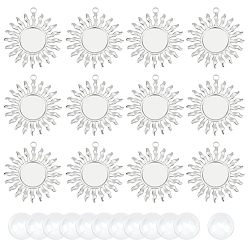 Нержавеющая Сталь Цвет 12шт 304 подвеска из нержавеющей стали с кабошоном, солнце, с 12 прозрачными стеклянными кабошонами, цвет нержавеющей стали, лоток : 15 мм, 38x35x2.5 мм, отверстие : 3 мм