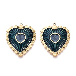 Прусский Синий 304 подвески из нержавеющей стали и эмали, сердце прелести, ионное покрытие (ip), реальный 18 k позолоченный, берлинская лазурь, 34.5x28.8x4 мм, отверстие : 1.6~1.8 мм