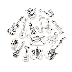 Античное Серебро 15шт 15 стили тибетский стиль сплав подвески набор, музыкальные инструменты прелести, античное серебро, 18~37x7~12x1~6 мм, отверстие : 1.4~2.5 мм, 1 шт / стиль