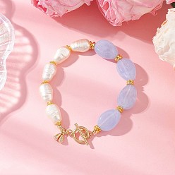 Синий Браслеты из акриловых бусин с имитацией драгоценных камней и искусственного жемчуга ABS для женщин, овальные, с латунным, синие, внутренний диаметр: 8-3/8 дюйм (21.3 см)