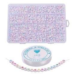 Белый 1200 Наборы браслетов из акриловых бусин своими руками на детский день, в том числе плоские круглые бусины и прозрачная эластичная хрустальная нить, письмо и сердце, белые, 7x7x3.5 мм, отверстие : 1.8 мм, 1200 шт / коробка