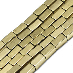 Real 18K Gold Plated Electroplate Non-magnetic Synthetic Hematite Beads Strands, Cuboid, Real 18K Gold Plated, 4x2x2mm, Hole: 1mm, about 96~97pcs/strand, 15.75 inch(40cm)