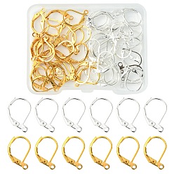 Golden & Silver 50Pcs 2 Color Brass Leverback Earring Findings, with Loops, Golden & Silver, 15x10mm, Hole: 1mm