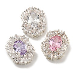 Платина Овальные латунные микро проложить кубического циркония бусы, со стеклом, разноцветные, платина, 16x12.5x7 мм, отверстие : 1.8 мм