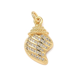 Shell Shape Латунные микро проложить кубического циркония подвески, без кадмия и без свинца, долговечный, стойки покрытие, реальный 18 k позолоченный, с целью перехода в кольце, формы раковины, 19.5x11.5x4.5 мм, отверстие : 3 мм