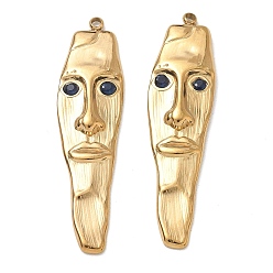 Golden 304 Stainless Steel Rhinestone Pendants, Human Face Charms, Golden, 42x12x3mm, Hole: 1.6mm