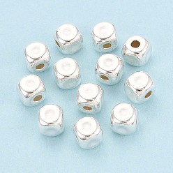 Серебро 925 шарики стерлингового серебра, кубические, серебряные, 4.4x4.4x4.4 мм, отверстие : 1.4~1.5 мм