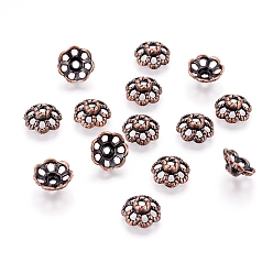 Красная Медь  Крышки для бусин тибетского стиля, без свинца и без кадмия, цветок, красная медь, 9 мм диаметром, толщиной 4 мм , отверстие : 1 мм