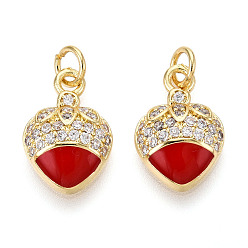 Настоящее золото 18K Латунные микро проложить кубического циркония подвески, без кадмия, без никеля и без свинца, с эмалью, клубника, с целью перехода в кольце, реальный 18 k позолоченный, 16x11x4 мм, отверстие : 3.5 мм