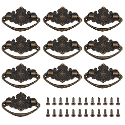 Antique Bronze Zinc Alloy Handle, with Screw, Jewelry Box Accessories, Antique Bronze, 72x44x2~7mm, Hole: 2mm, 10sets/box