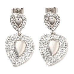 Heart Brass Pave Cubic Zirconia Stud Earrings for Women, Heart, 30x15.5mm