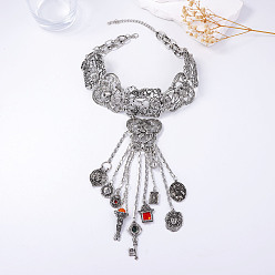 Античное Серебро Ожерелья-чокеры с кисточками в виде цветов и монет из богемского цинкового сплава со стразами для женщин, античное серебро, 14.96 дюйм (38 см)