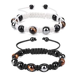 Белый Плетеные браслеты из бисера, вощеной полиэфирным кордом, тигровый глаз, черного обсидиана, белые, внутренний диаметр: 2-3/8 дюйм (6 см)