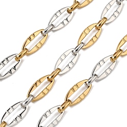 Настоящее золото 18K Двухцветные 304 цепи из нержавеющей стали, ионное покрытие (ip), несварные, с катушкой, овальные, реальный 18 k позолоченный, 14x7x1.5 мм