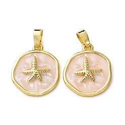 Морская звезда Латунь эмаль подвески, реальный 18 k позолоченный, морская звезда, 17.5x15x2.5 мм, отверстие : 4x2.5 мм