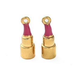 Настоящее золото 18K 304 подвески из нержавеющей стали, с эмалью, помада очарование, ионное покрытие (ip), реальный 18 k позолоченный, 17x6 мм, отверстие : 1.2 мм