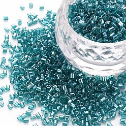 Dark Cyan Glass Bugle Beads, Transparent Colours Luster, Dark Cyan, 2.5~3x2mm, Hole: 0.9mm, about 15000pcs/pound