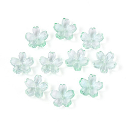 Аквамарин Расписные прозрачные стеклянные шапочки для запекания, 5-лепестков цветка, с блеском порошок, аквамарин, 12~12.5x4.5~5 мм, отверстие : 1.2~1.4 мм, Около 1750 шт / 1000 г