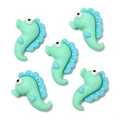 Аквамарин Непрозрачные кабошоны из смолы, морской конек, аквамарин, 23x16x7 мм